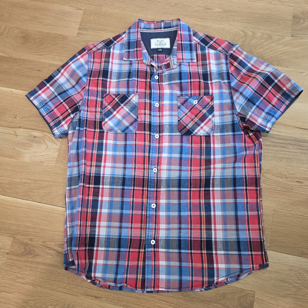 Red White And Blue Flag And Anthem Plaid Button Down-NWT